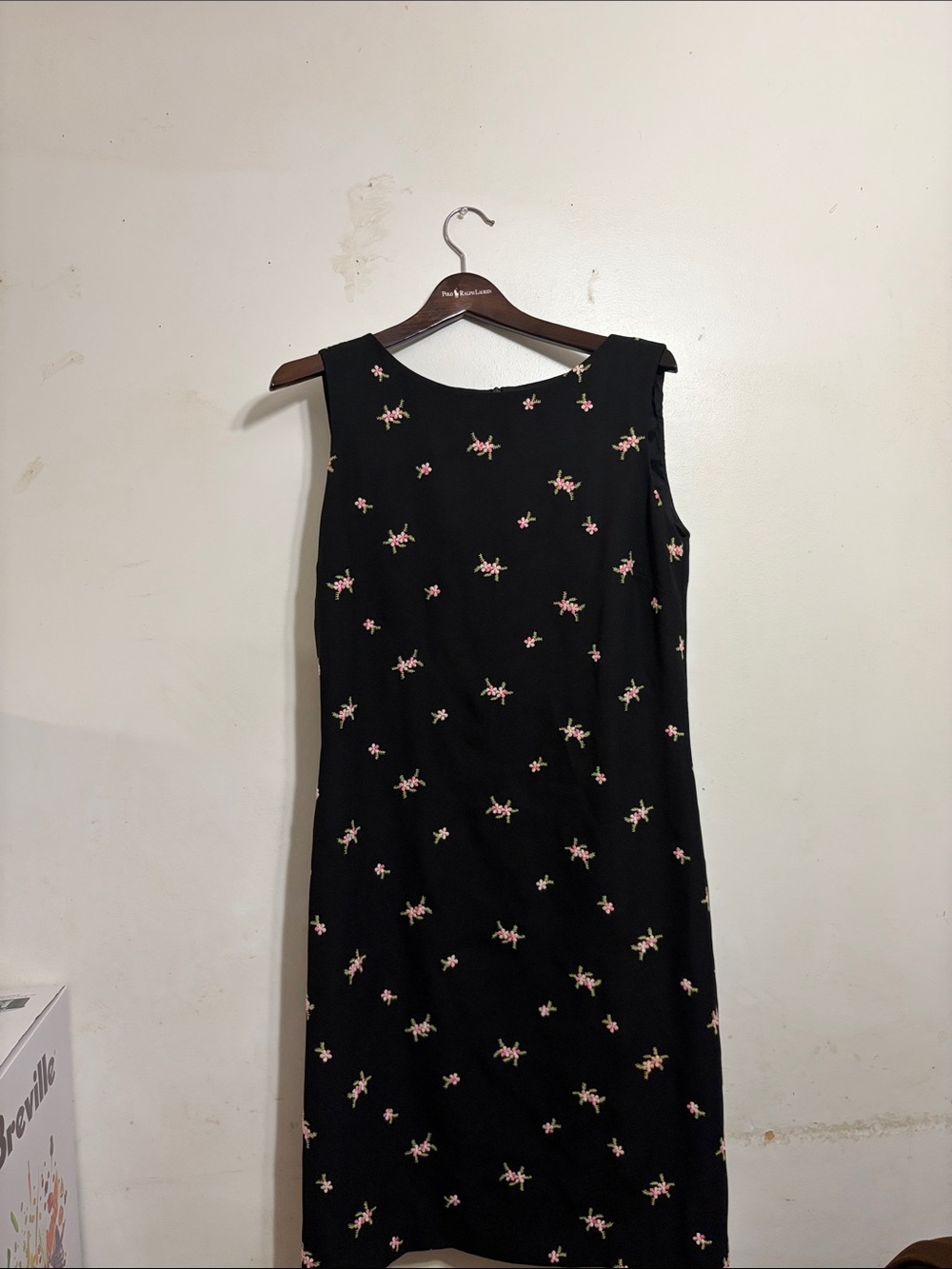 Talbots Black Sleeveless Midi Dress with Pink Floral Details